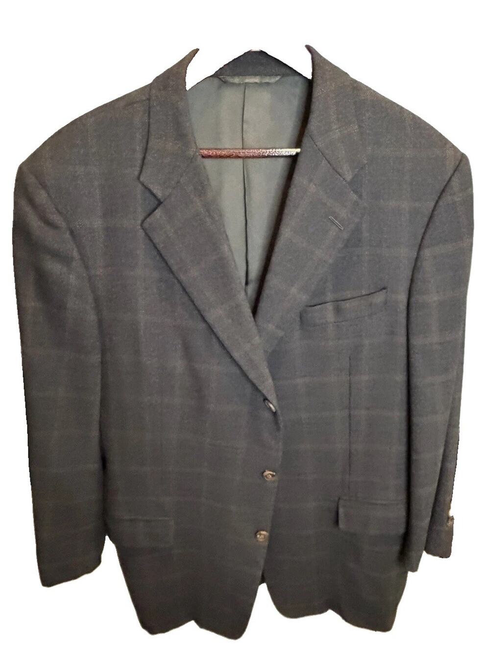 Hickey Freeman Collection Nordstrom Sport Coat 43R Wool Gray Plaid Canterbury